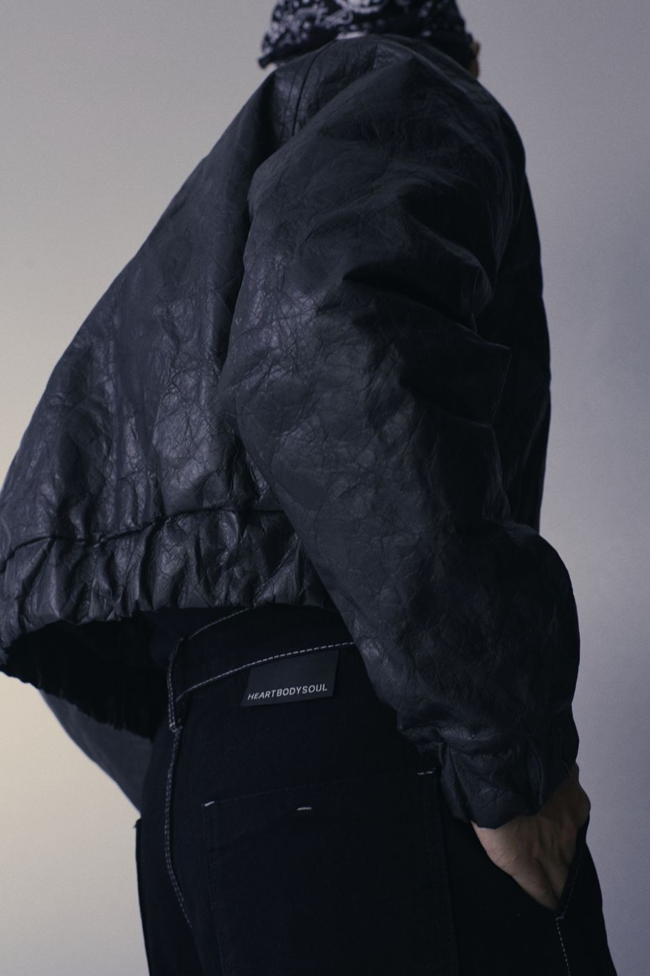 Creased leather, close on the back
